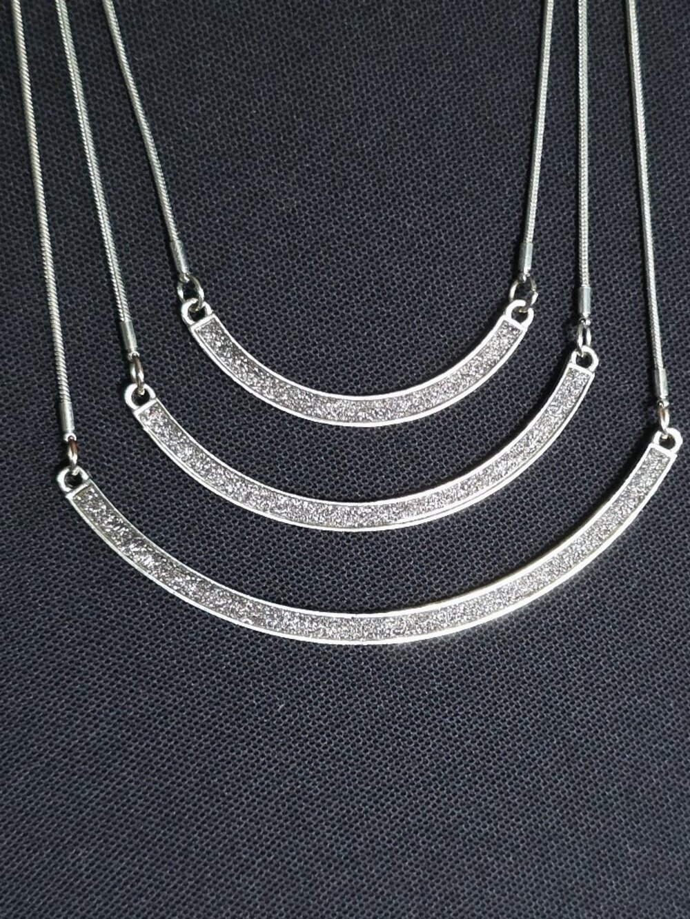 Charming Charlie Triple Strand Silver Tone Layered Bar Necklace 18–21”